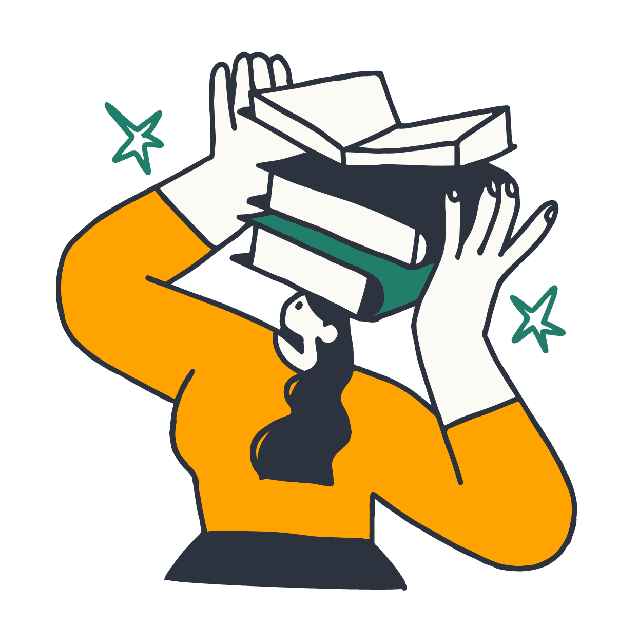 animated girl with books balanced on head unevenly